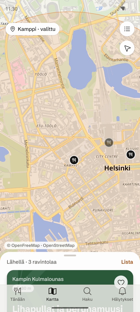 Lunch Alert, map of nearby restaurants